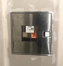 Fire-rated pass-through chamber for COVID-19 sample handling