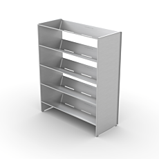five-tiered stainless steel shoe rack with angled shelves