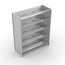 Stainless steel boot rack with five tiers of storage cubbies
