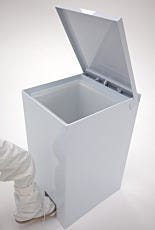 Polypropylene waste container with foot pedal.