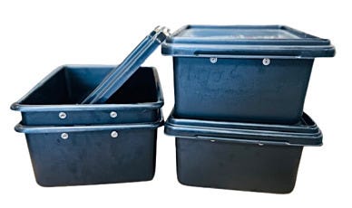 Nesting tote boxes by endural stacked on top of each other