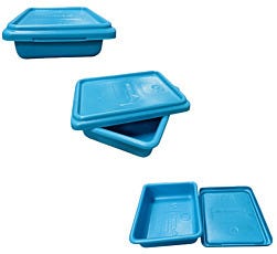 Nesting tote boxes by endural in two stacks next to each other