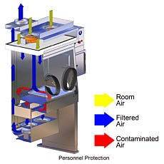 Illustration of Negative-Pressure Operation of the Germfree Laminar Flow Glovebox Isolator