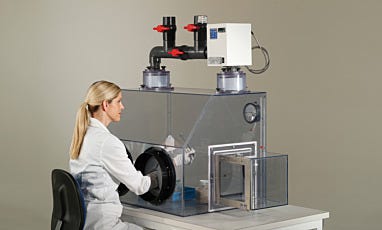 Two-Port Static-Dissipative PVC Glove Box with Adjustable Filtration Module and Air Lock