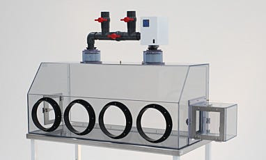 Two-Port Static-Dissipative PVC Glove Box with Adjustable Filtration Module and Air Lock
