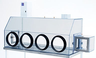 Four-Port Static-Dissipative PVC Particle Filtration Glove Box with Single-Pass Air Design