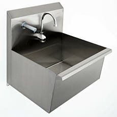 Full view of BioSafe® stainless steel sink with soap dispenser