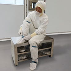 Solid-Top Cleanroom Gowning Bench with Bootie Shelves, Model Shown