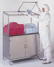 Gowning Room Apparel Dispenser With Stainless Steel Storage Cabinet And Model