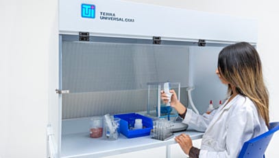 Polypropylene benchtop horizontal laminar flow hood with spill protected elevated FFU and WhisperFlow quiet operation
