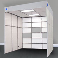 Walk-in negative pressure cleanroom with horizontal airflow for benchtop and wall adjacent fume containment