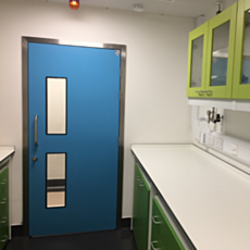 Hygienic FRP Cleanroom Doors with Vision Panel by Dortek