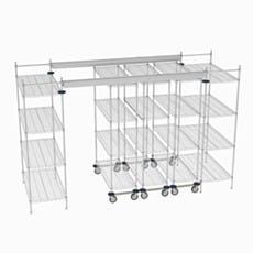 slightly angled view of the super erecta top trackshelf made from chrome