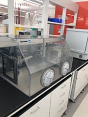 Laboratory glove box in SD-PVC used to weigh petrochemicals and polymers