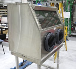 Stainless steel laboratory glovebox for specialty silicones manufacturing