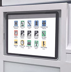 LogiTemp Plus digital control screen showing temperature and system status icons