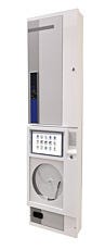 LogiTemp Plus control panel with touchscreen and circular chart recorder mounted on white panel
