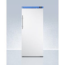view of a closed upright manual defrost freezer