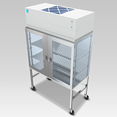 Mobile cleanroom storage cabinet with laminar airflow and UPS battery system
