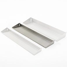 Photo of a set of solid stainless steel shelves with the middle size highlighted