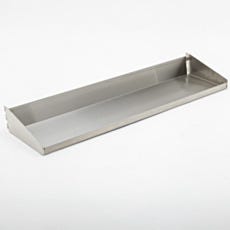 Photo of a large solid stainless steel shelf with mounting hooks