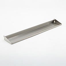 Photo of a small solid stainless steel shelf with mounting hooks