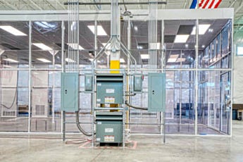 Terra Universal hardwall modular cleanroom exterior with transformers and electrical disconnect
