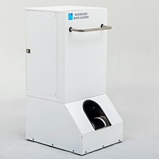 Photo of a white rectangular steel shoe cleaner for cleanroom gowning room furnishing