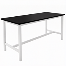 black phenolic resin table top with white steel frame and footrest