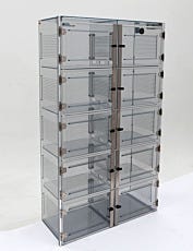 Plastic desiccator cabinet in SDPVC with 10 chambers and adjustable shelving