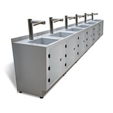 Rinsing/drying sink station in polypropylene with touch-free stainless steel tap