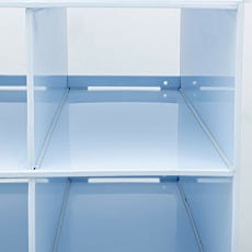 close-up view of cubbie inside polypropylene storage cabinet
