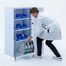 polypro storgae cabinent open doors with props and model