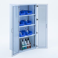 polypro storgae cabinent open doors with props