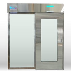 Double bi-parting stainless steel automatic sliding doors with glass panels