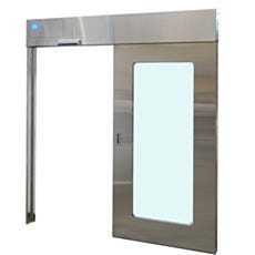 Automatic stainless steel sliding door with the path to the left open