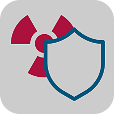Vector icon of a shield partially obscuring a radiation symbol to imply radiation protection