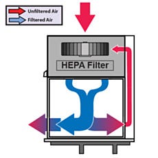 airflow diagram for recirculating clean bench with back plenum to reduce turbulence
