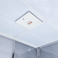 A cleanroom ceiling featuring a mounted room-side accessible PDM