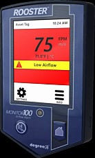 Rooster Monitor100 airflow monitor display showing low airflow alarm