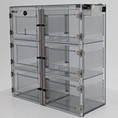 Semiconductor desiccator cabinet in SDPVC with 6 chambers and adjustable shelving