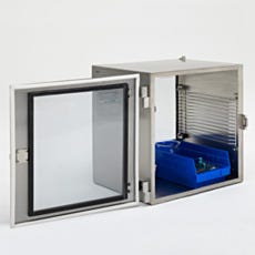 Stainless steel adjustable shelves desiccator with open door and SDPVC window