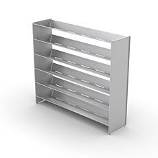 six-tiered stainless steel shoe rack with angled shelves