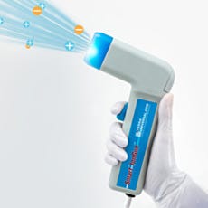 Handheld Smart® IonGun™ static elimination ionizing gun with blue tip and gray housing