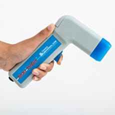 Handheld Smart® IonGun™ static elimination ionizing gun with blue tip and gray housing