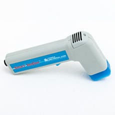 Back profile of Smart® IonGun™ ionizing gun with gray housing and blue nozzle tip