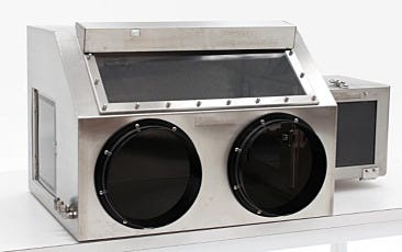 Single Stainless Steel Glovebox with Air Lock, Front View