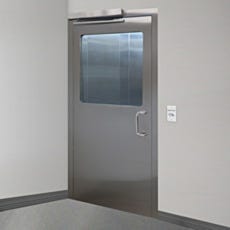 Stainless steel half-window pre-hung door with automatic open sensor