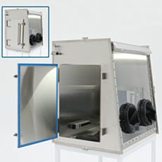 Stainless steel glove box isolator with side access door