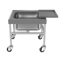 side view of stainless steel soak sink